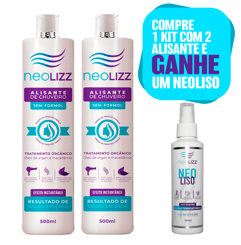 Neolizz – Alisante de Chuveiro – Kit com 2 + Brinde - Neolizz